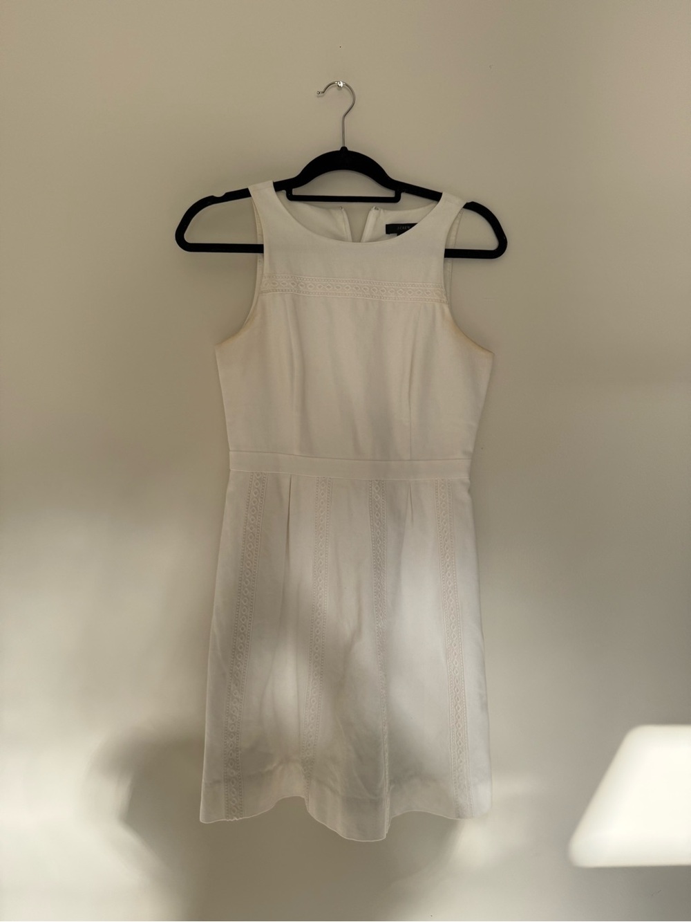J. Crew Sleeveless Cream Midi Dress with Lace Trim